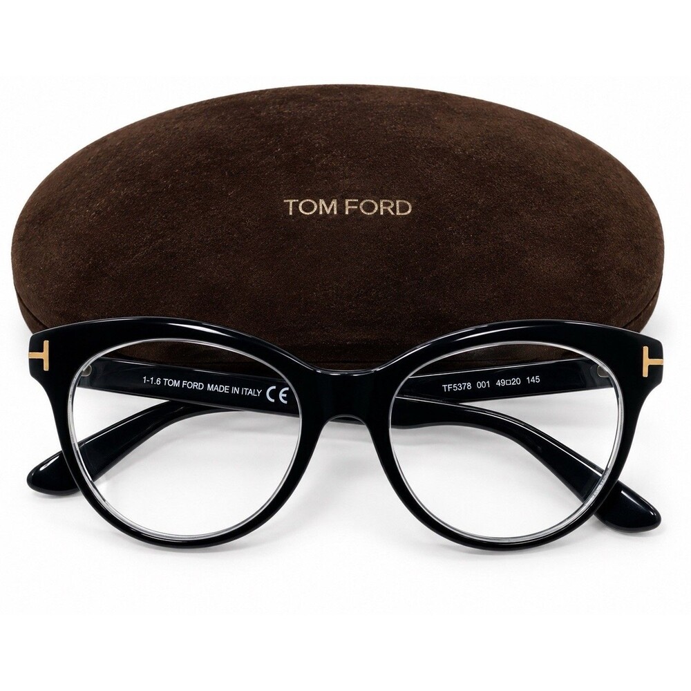 Tom Ford TF5378 001 Eyeglasses Black Gold Cat Eye 49-20-145 Italy w Case